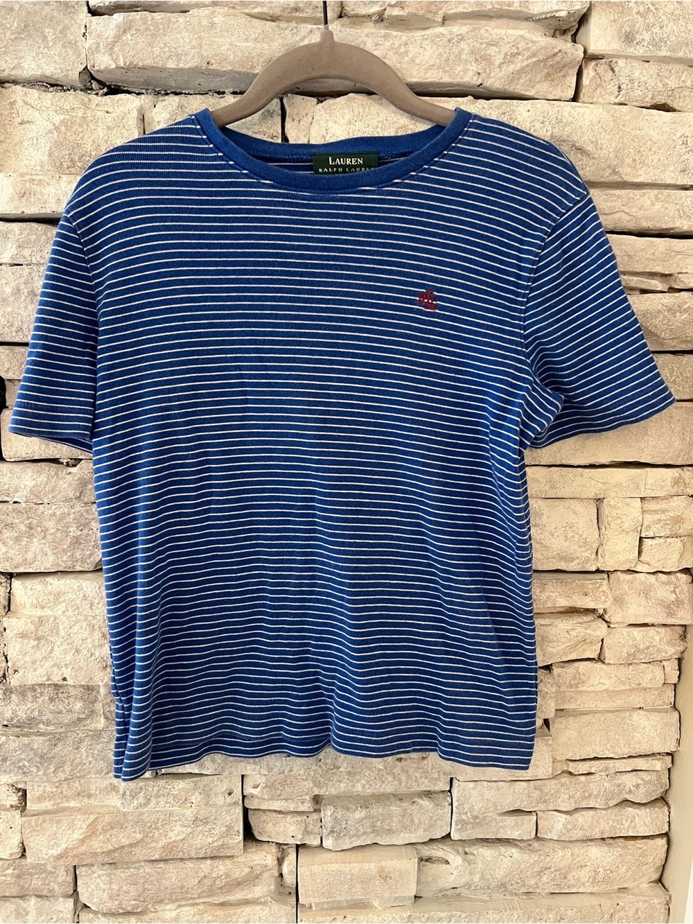 Ralph Lauren Blue and White Striped Tee with Green Label